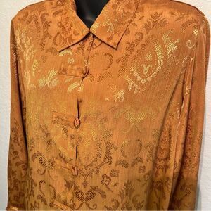 Vintage Christie & Jill oriental inspired blouse, gold/yellow EUC medium